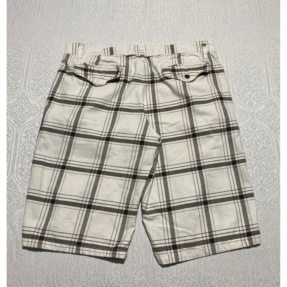 Utility 38‎ Mens Plaid Shorts Gray White Flat Front Casual Comfort